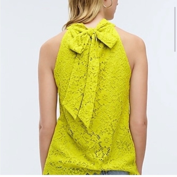 NWT J. Crew Chartreuse Tie Neck Lace Top #AG853 - Picture 2 of 8